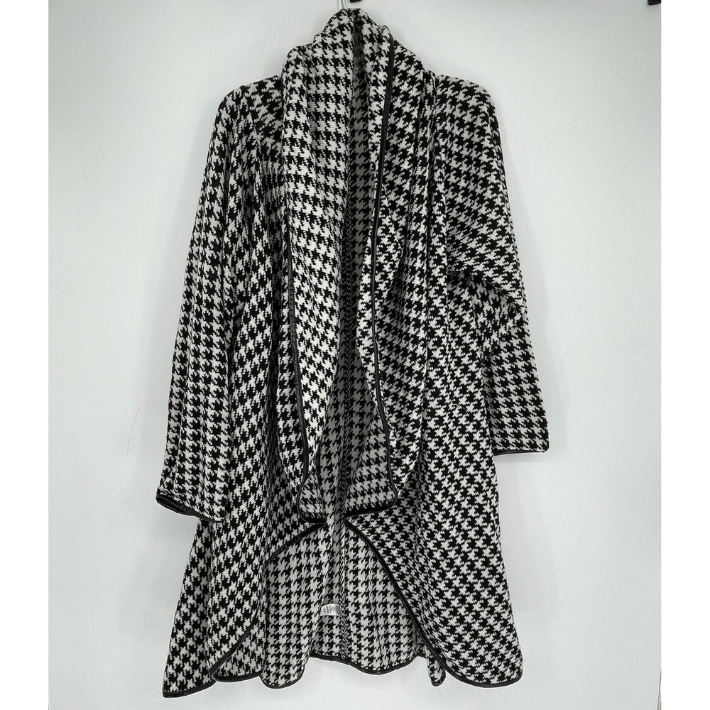 Jessica London Women's Black White Houndstooth Faux Leather Trim Cardigan Sz 3X